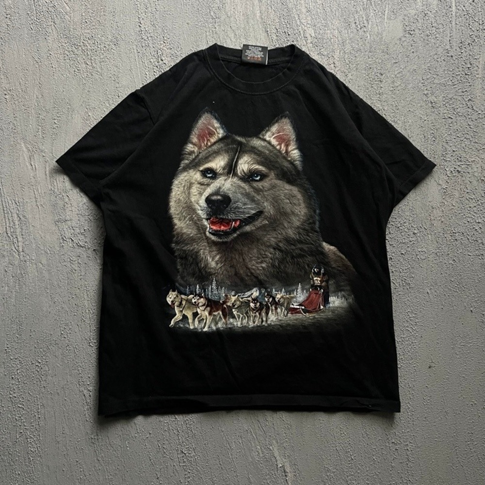 Vintage Husky Shirt Large Black 2000s Sled Dog